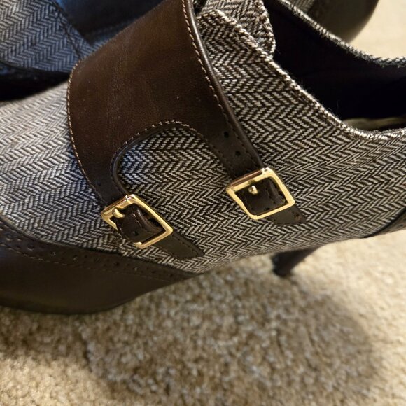 Dexflex Brown Saddle Tweed Heel Oxford Stiletto Ankle Boot - Picture 3 of 6